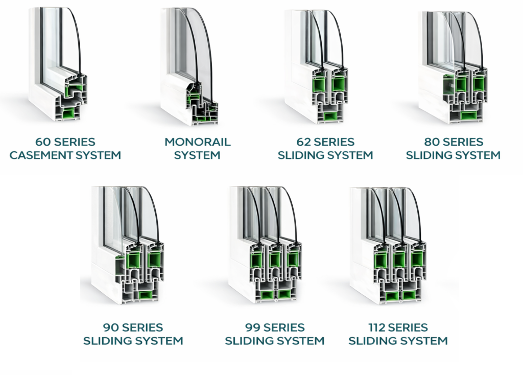 Technical Specification - Window Cross Section: 60 Series Casement, Monorail, 62, 80, 90, 99, 112 Series Sliding Systems