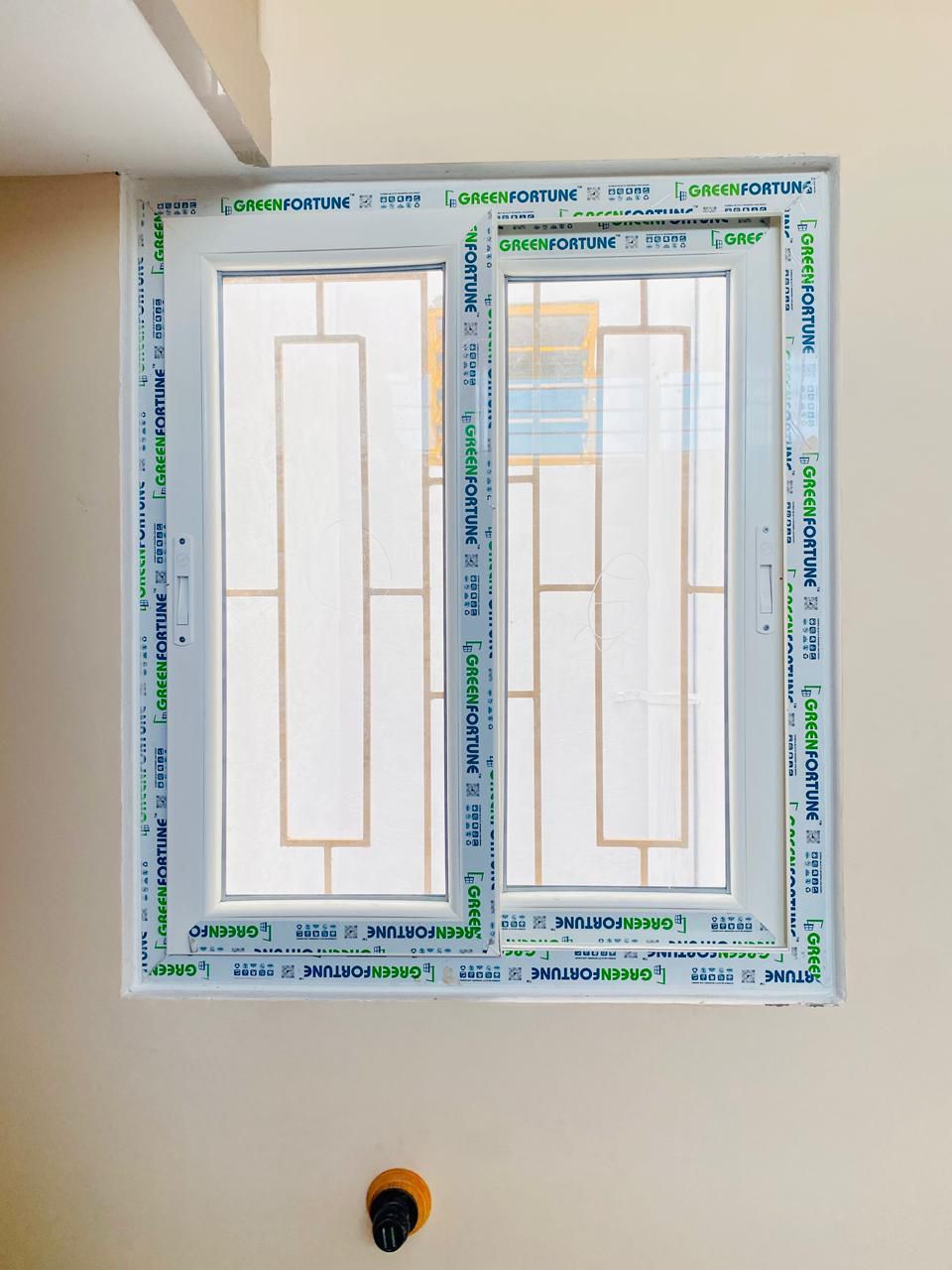 Greenfortune Geometric Grill Frosted Window for Stairwells & Bathrooms