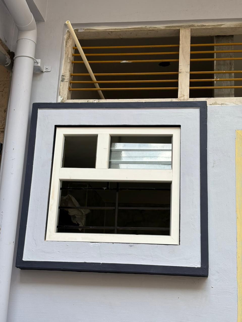 Square Ventilator Window with Dark Grey Border and Glass Louvers